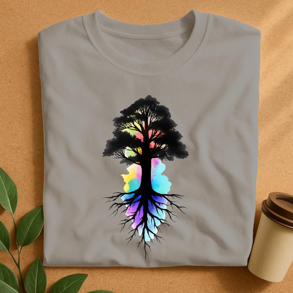 Silhouette Tree with Vibrant Watercolor Roots T-Shirt