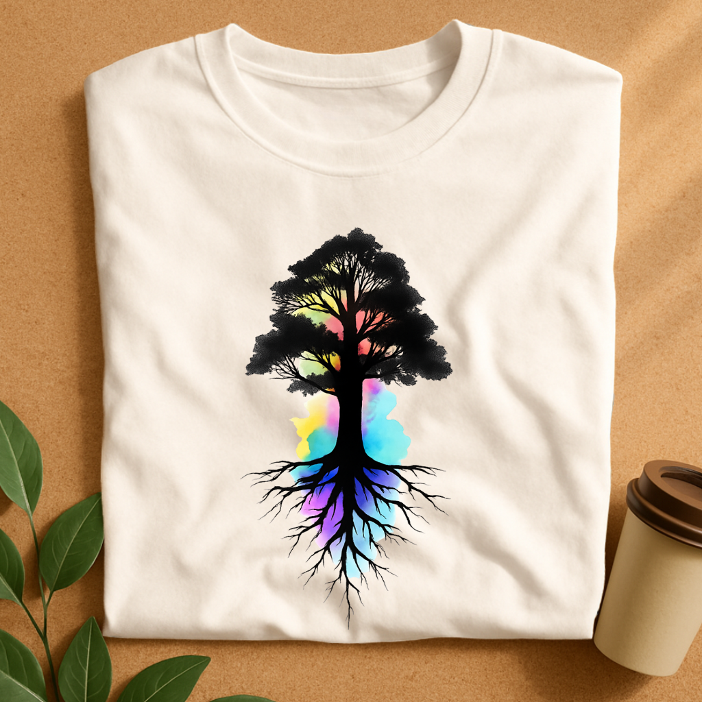 Silhouette Tree with Vibrant Watercolor Roots T-Shirt
