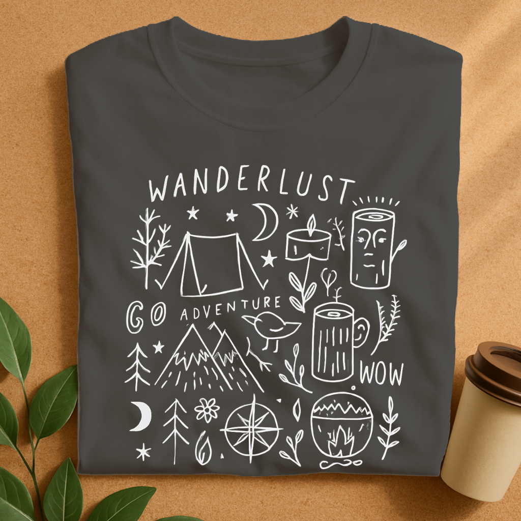 Wanderlust Camping Adventure Doodle T-Shirt