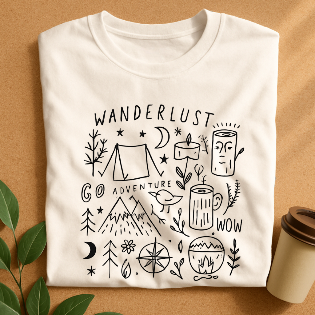 Wanderlust Camping Adventure Doodle T-Shirt