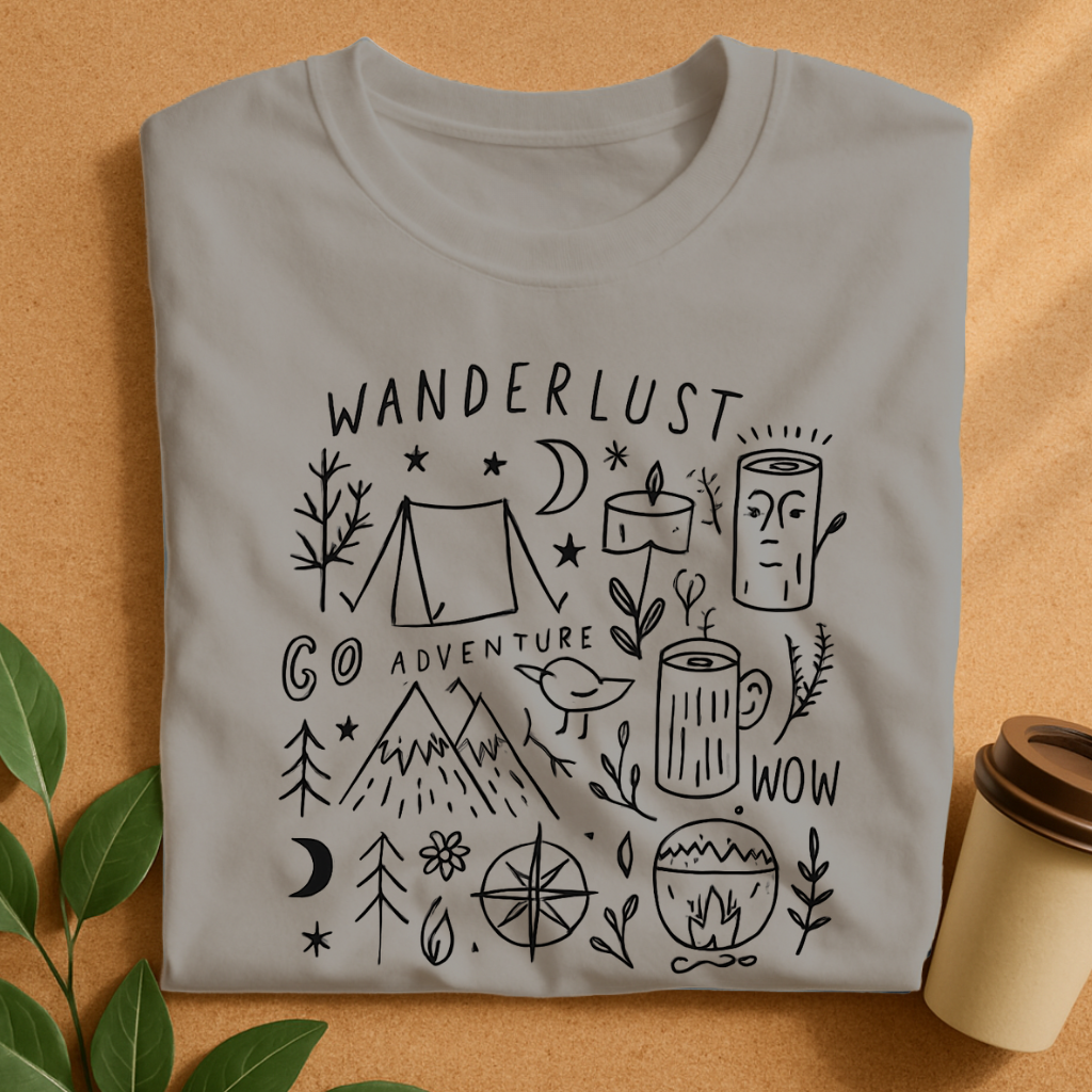Wanderlust Camping Adventure Doodle T-Shirt