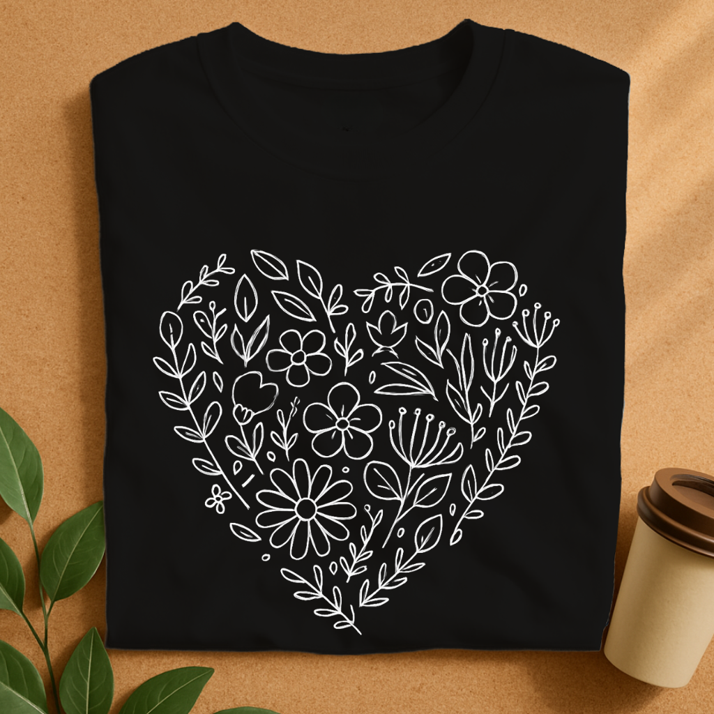 Doodle Heart Filled With Flowers T-Shirt