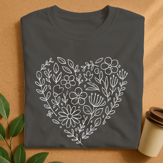 Doodle Heart Filled With Flowers T-Shirt