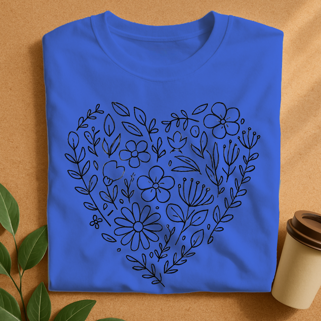 Doodle Heart Filled With Flowers T-Shirt