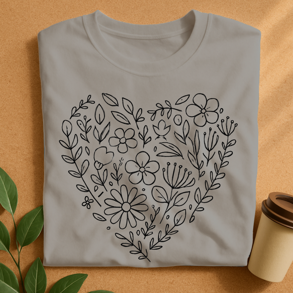 Doodle Heart Filled With Flowers T-Shirt