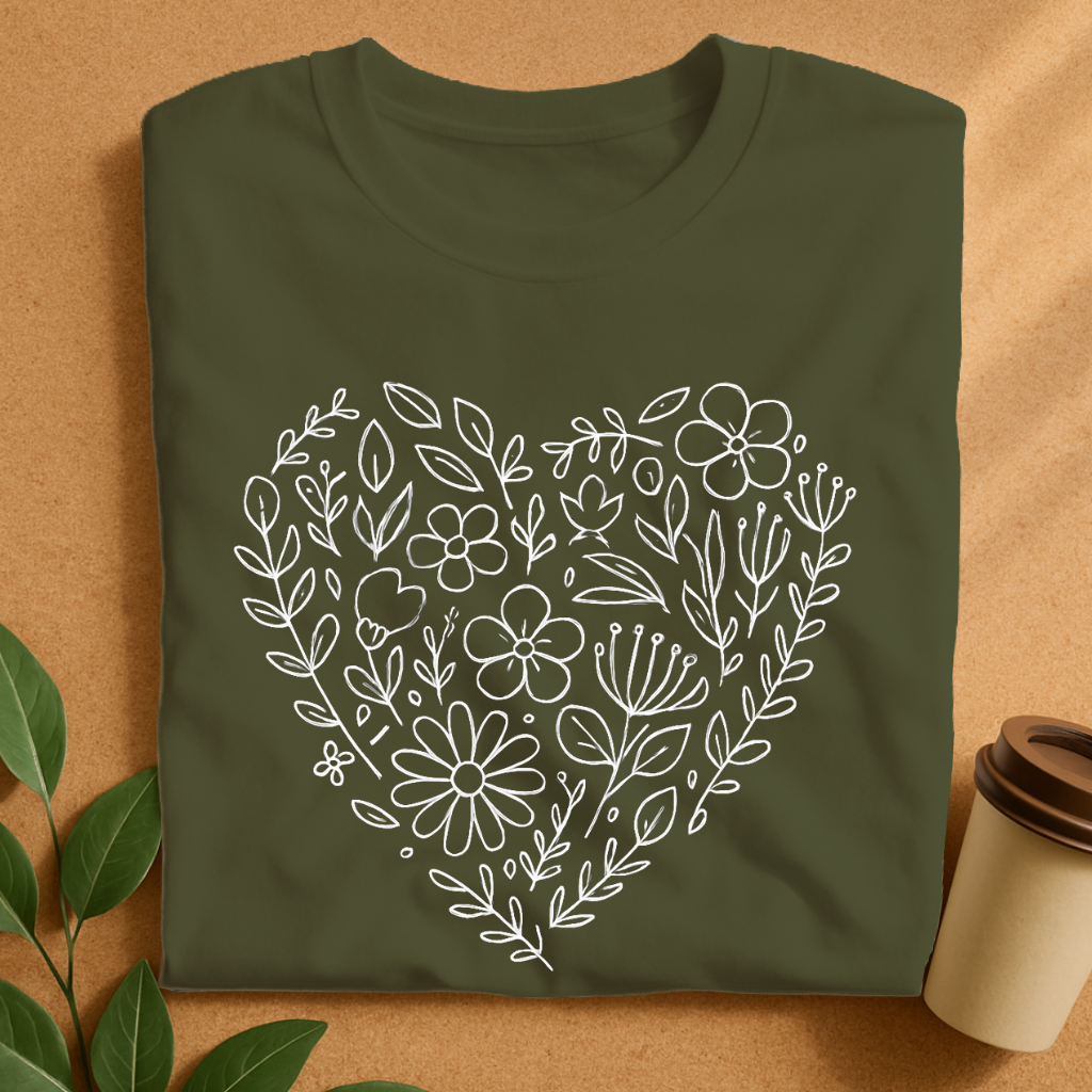 Doodle Heart Filled With Flowers T-Shirt