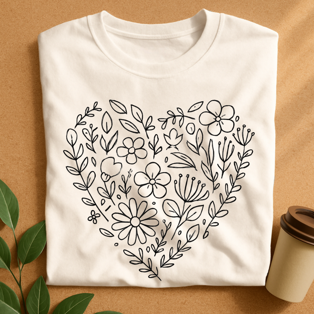 Doodle Heart Filled With Flowers T-Shirt