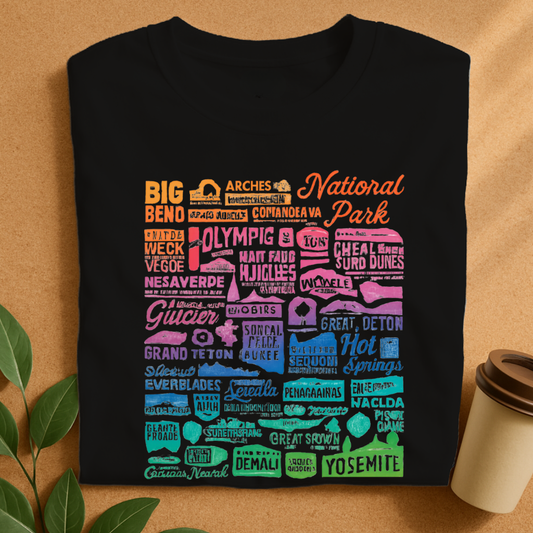 Colorful National Parks Typography Art T-Shirt