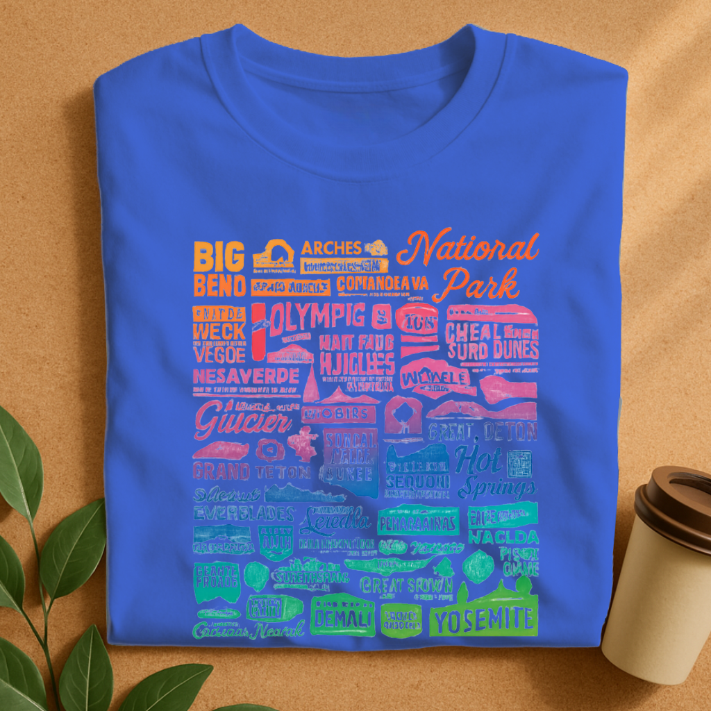Colorful National Parks Typography Art T-Shirt