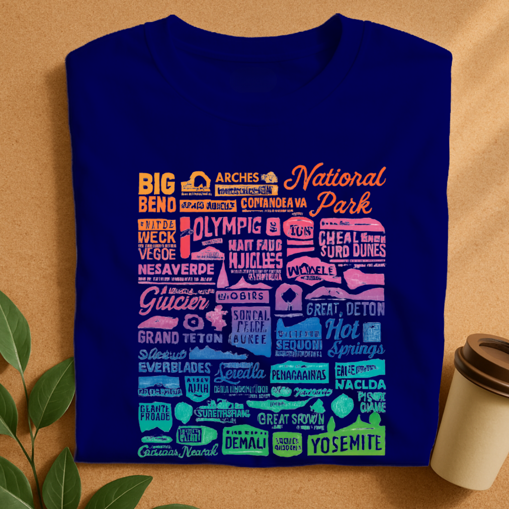 Colorful National Parks Typography Art T-Shirt
