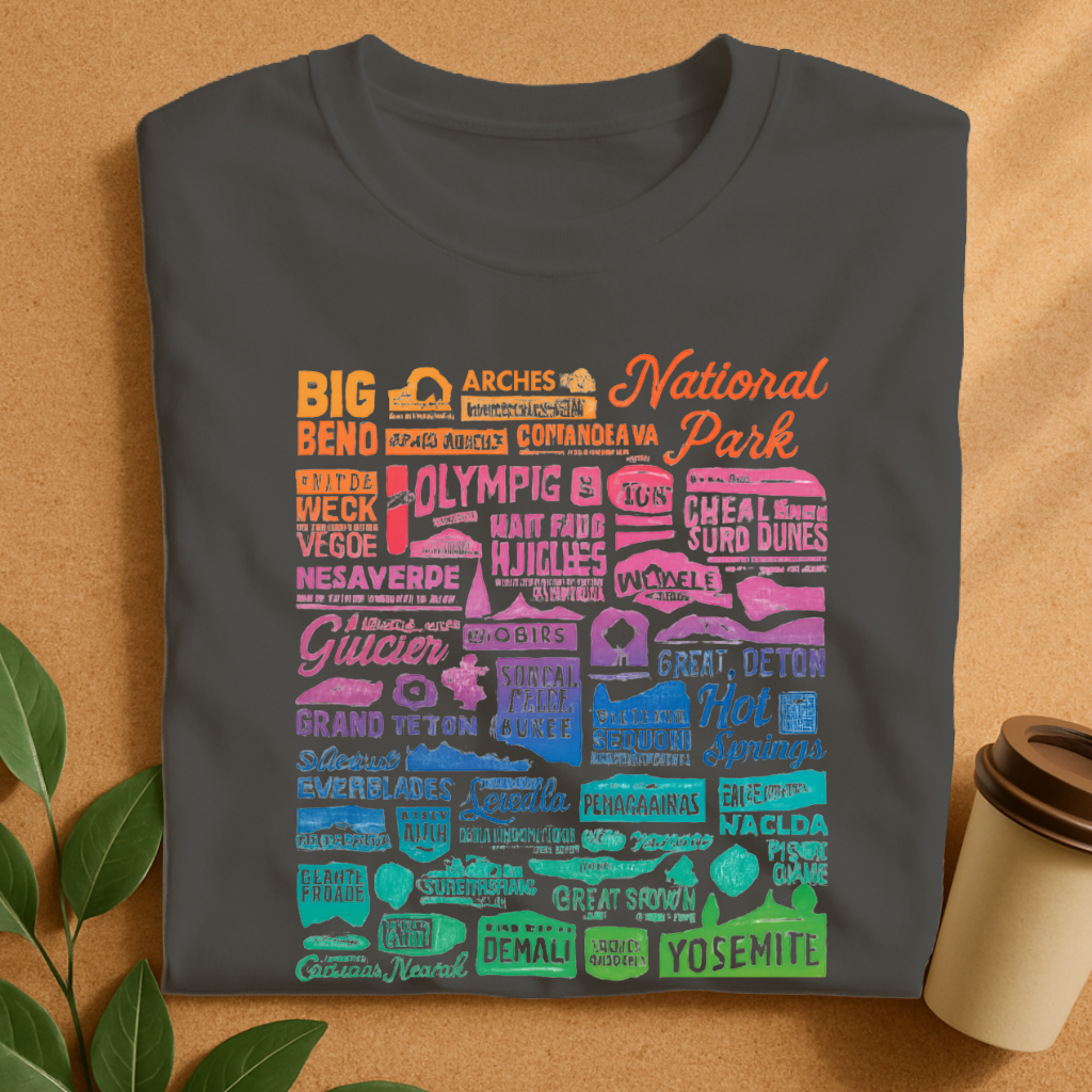 Colorful National Parks Typography Art T-Shirt