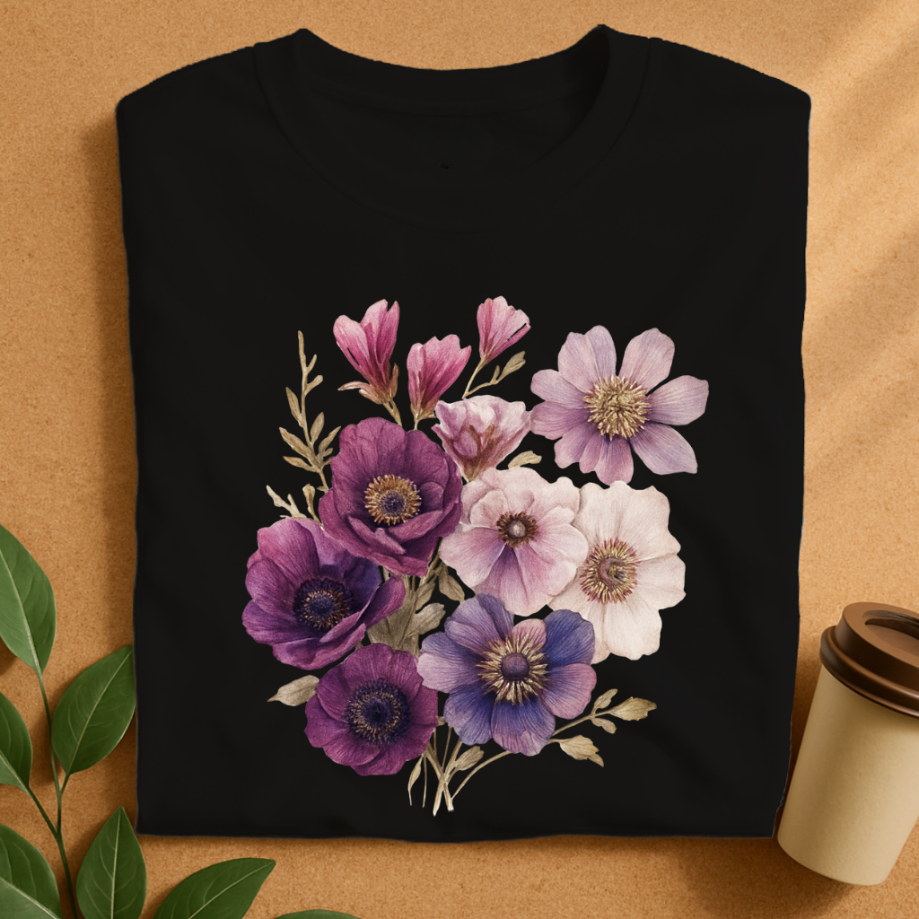 Elegant Purple Anemone Floral Bouquet T-Shirt