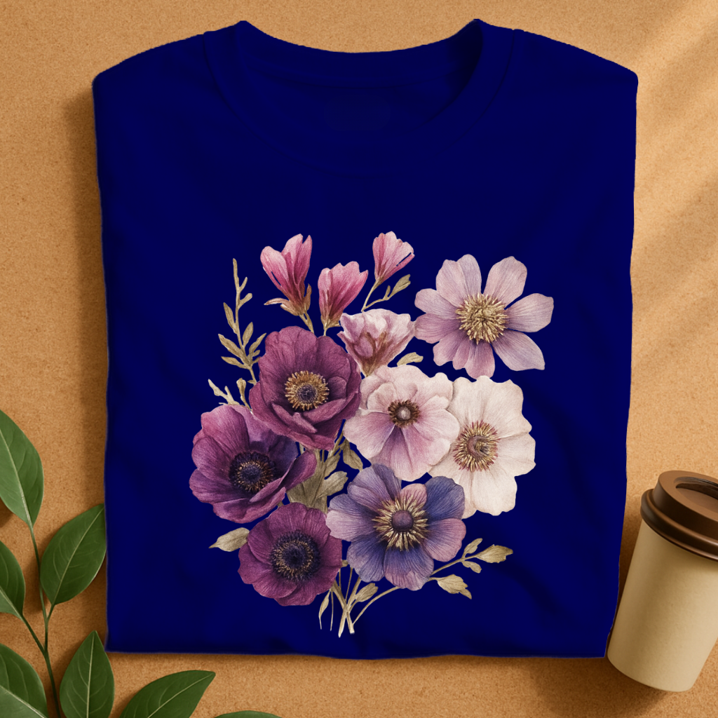 Elegant Purple Anemone Floral Bouquet T-Shirt