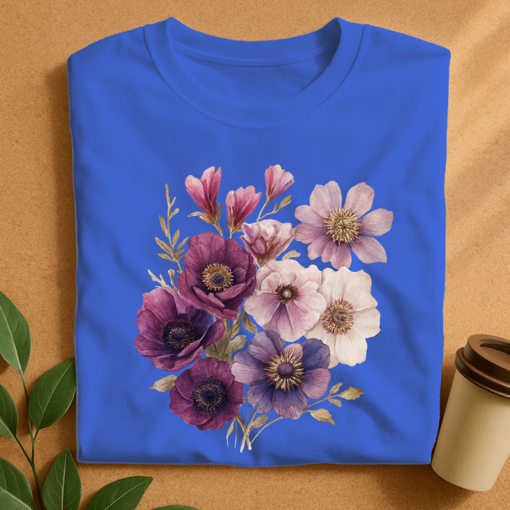 Elegant Purple Anemone Floral Bouquet T-Shirt