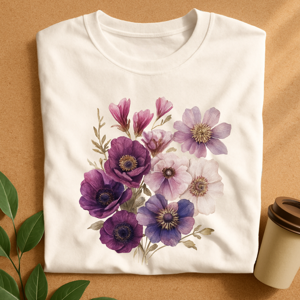 Elegant Purple Anemone Floral Bouquet T-Shirt