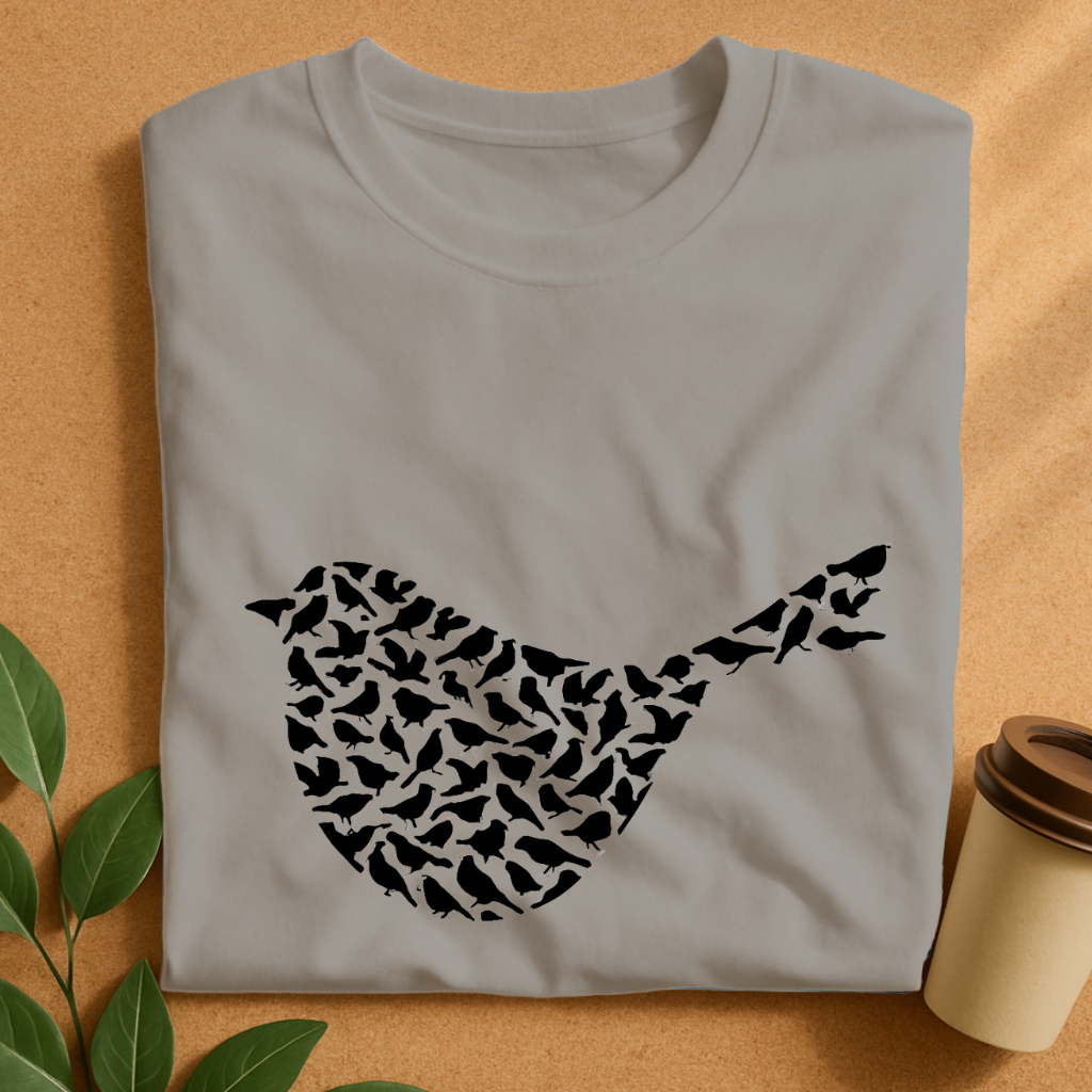 Flock Formed Bird Silhouette T-Shirt