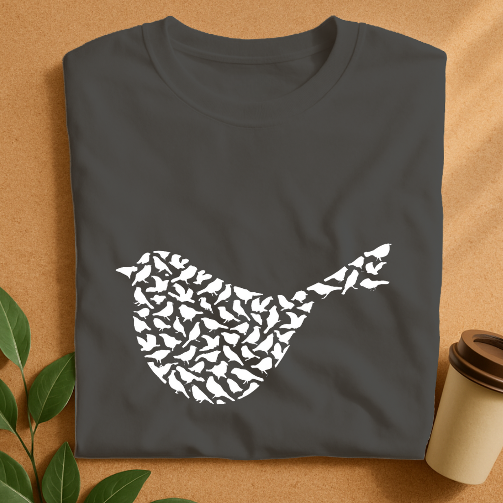 Flock Formed Bird Silhouette T-Shirt