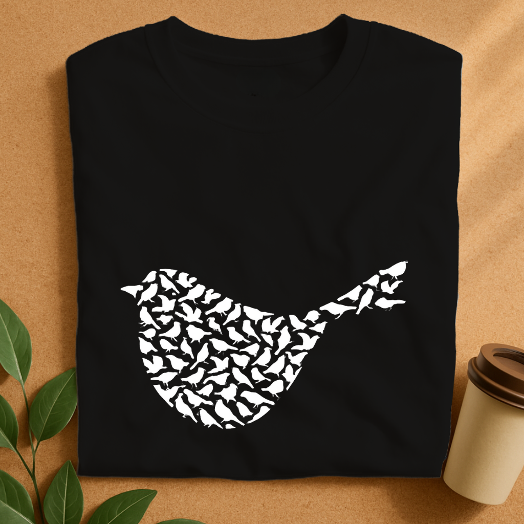 Flock Formed Bird Silhouette T-Shirt