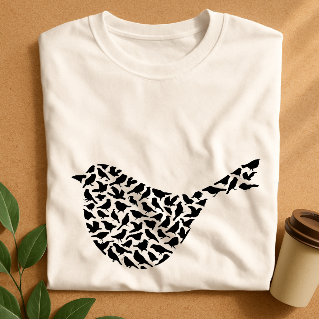 Flock Formed Bird Silhouette T-Shirt