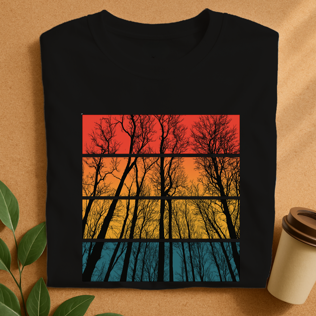 Four-Panel Forest Silhouette at Dusk T-Shirt