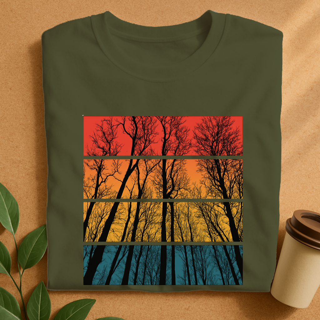 Four-Panel Forest Silhouette at Dusk T-Shirt