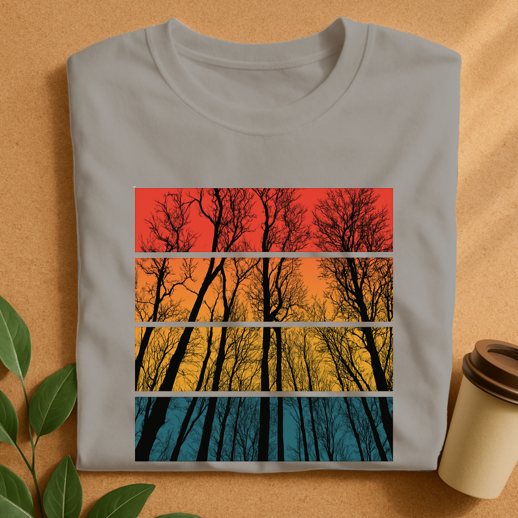 Four-Panel Forest Silhouette at Dusk T-Shirt