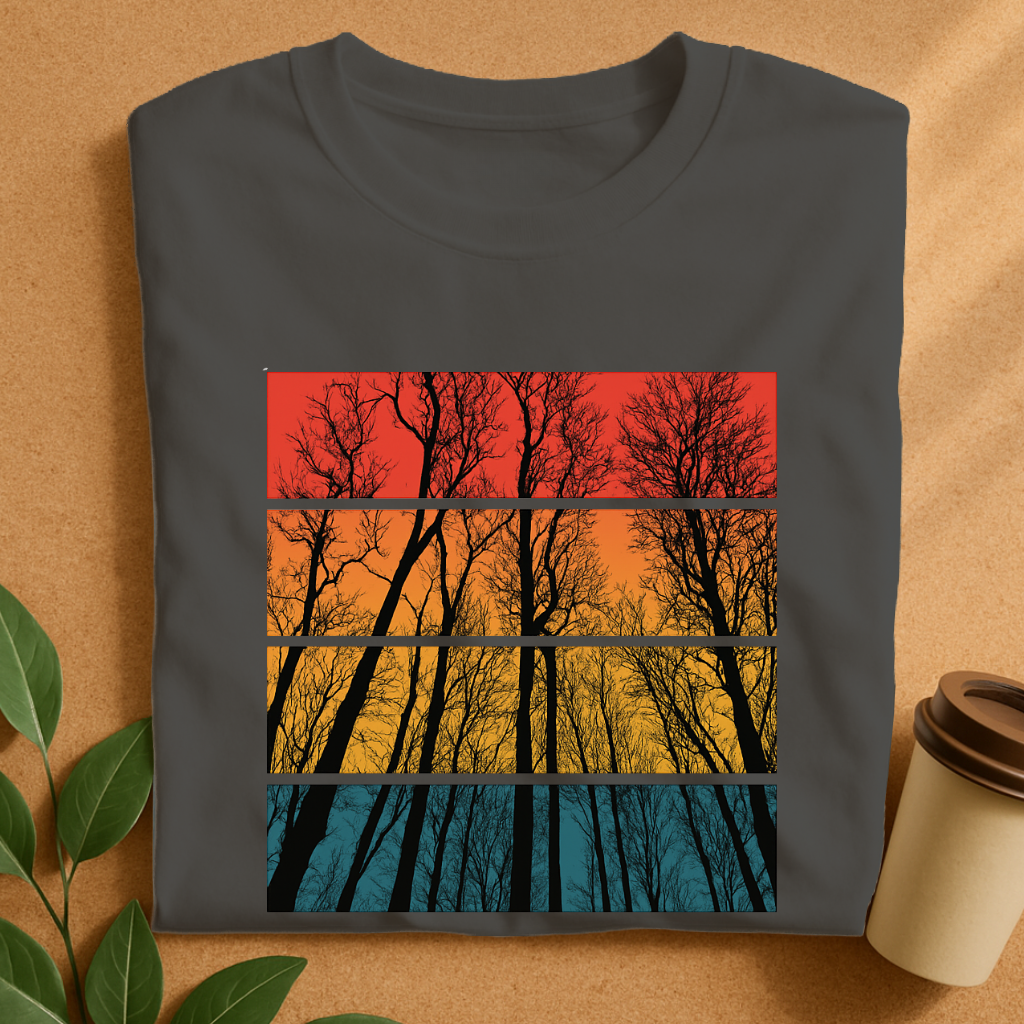 Four-Panel Forest Silhouette at Dusk T-Shirt