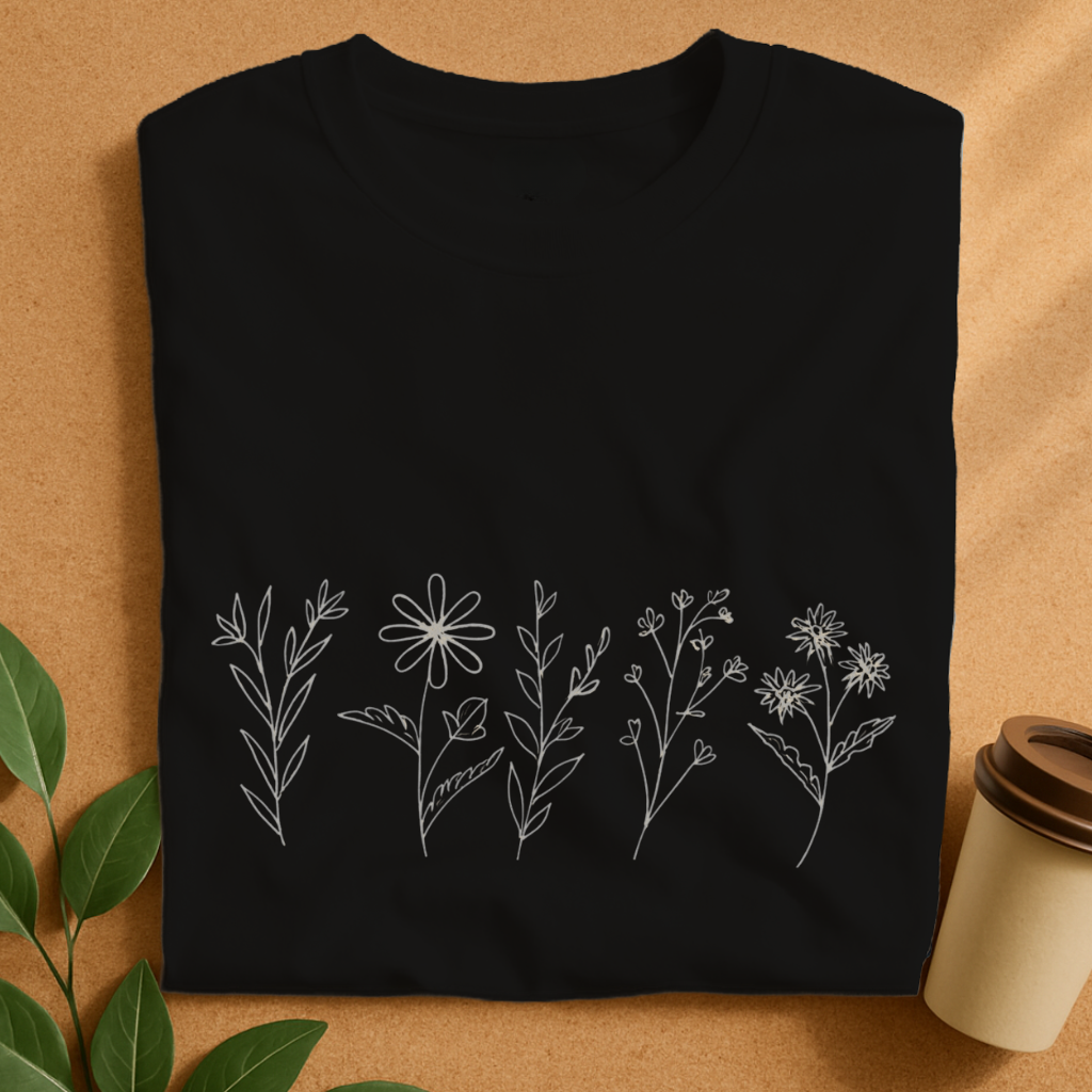Minimalist Hand-Drawn Wildflower Bouquet T-Shirt