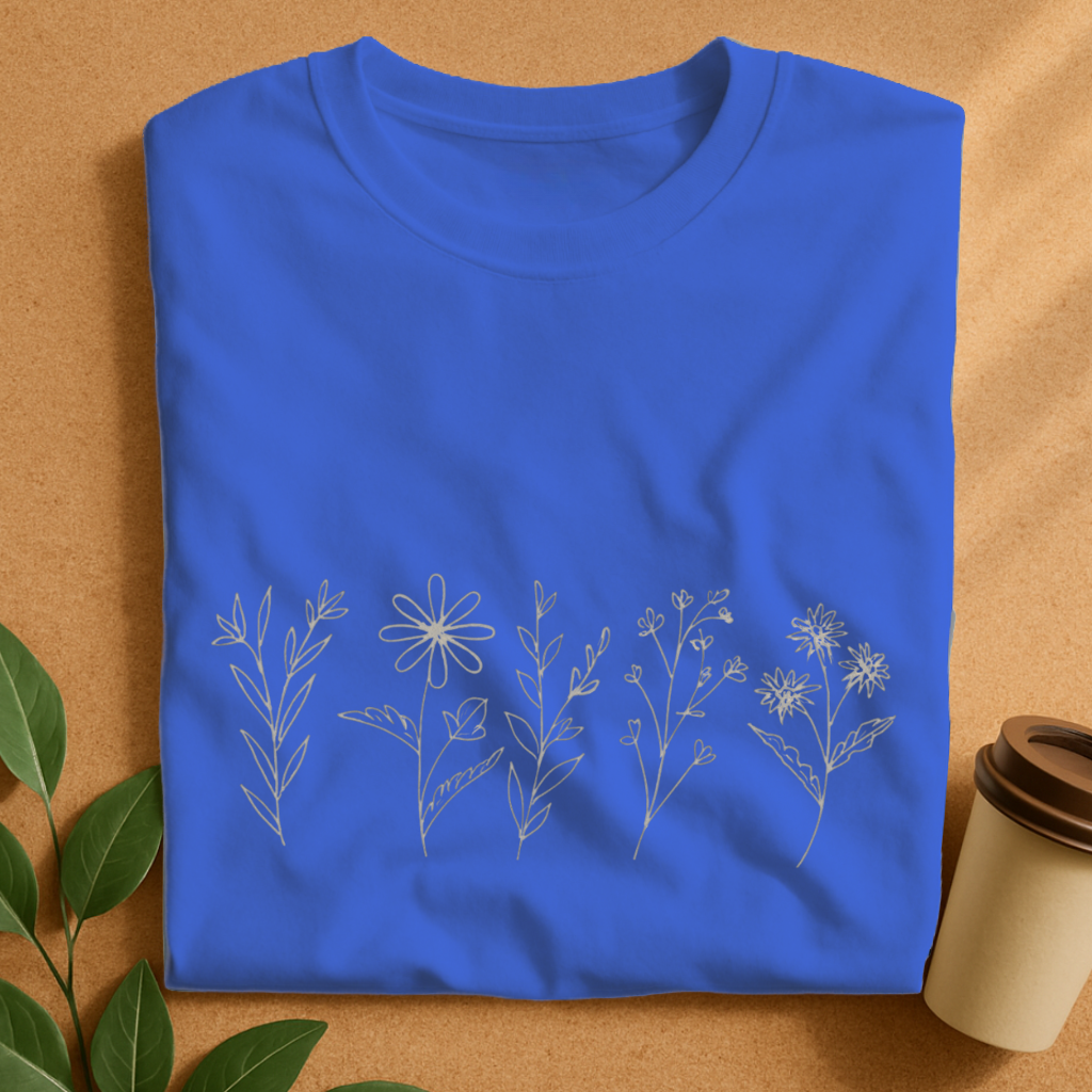 Minimalist Hand-Drawn Wildflower Bouquet T-Shirt