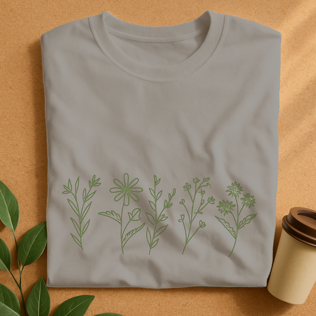 Minimalist Hand-Drawn Wildflower Bouquet T-Shirt
