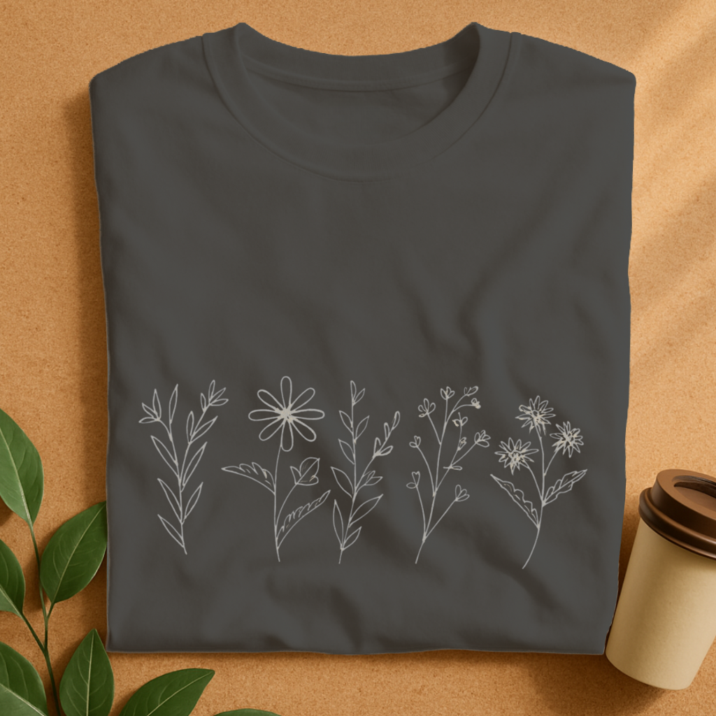 Minimalist Hand-Drawn Wildflower Bouquet T-Shirt