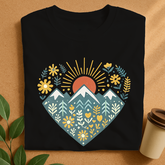 Sunrise Mountain Meadow Floral Heart T-Shirt