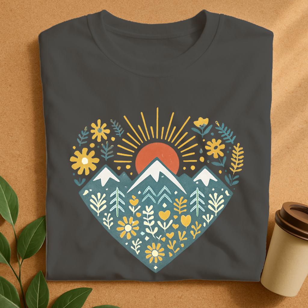 Sunrise Mountain Meadow Floral Heart T-Shirt