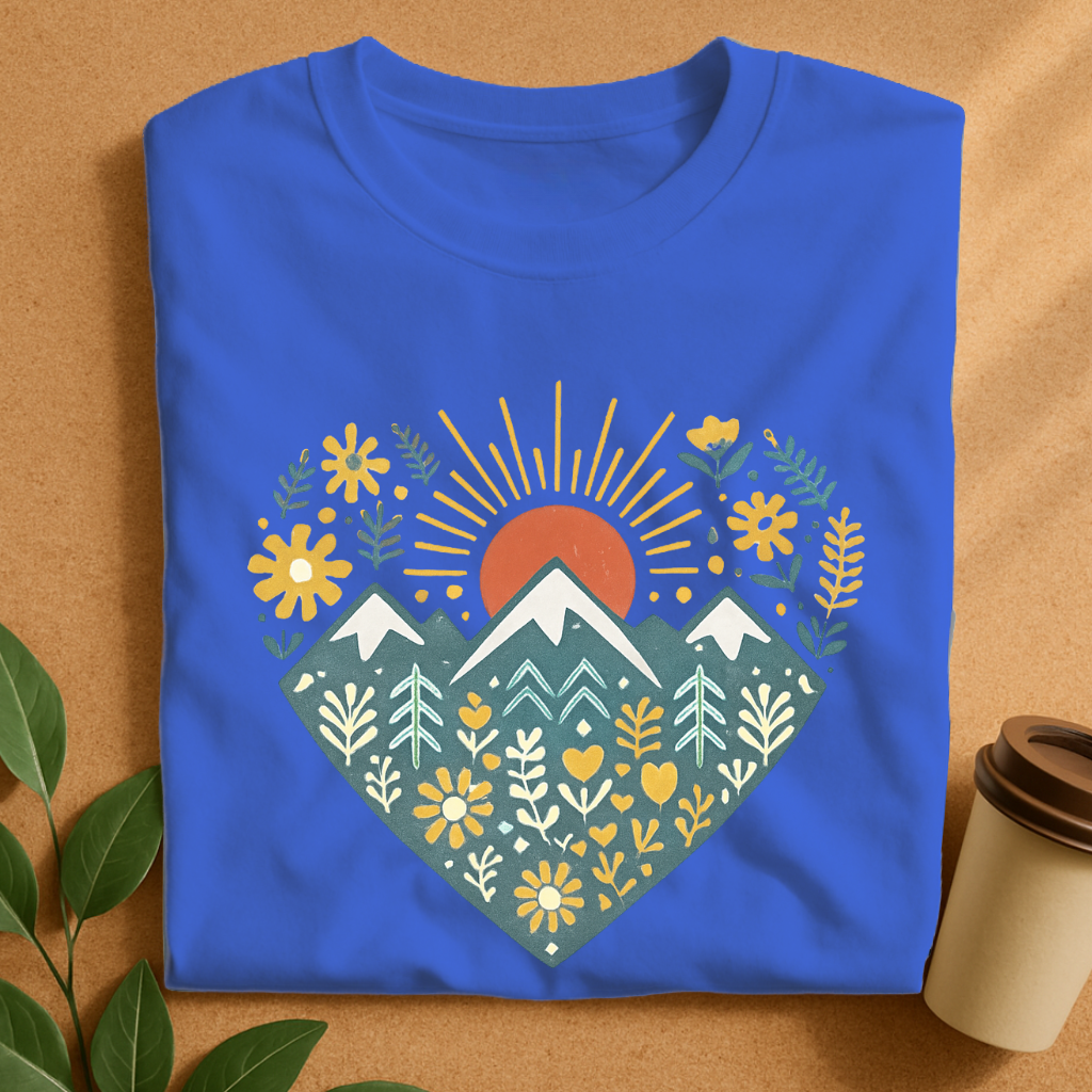 Sunrise Mountain Meadow Floral Heart T-Shirt