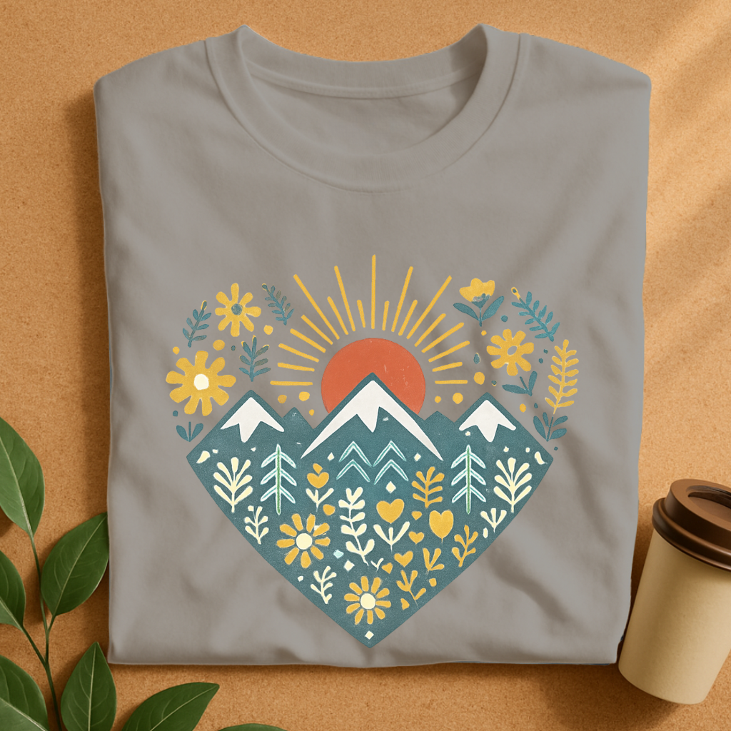 Sunrise Mountain Meadow Floral Heart T-Shirt