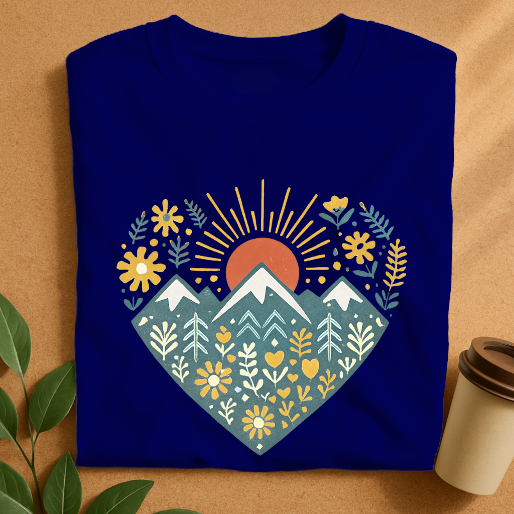 Sunrise Mountain Meadow Floral Heart T-Shirt