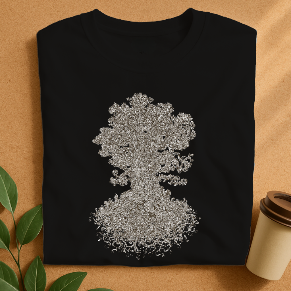Intricate Thick Line Tree with Twisting Roots T-Shirt