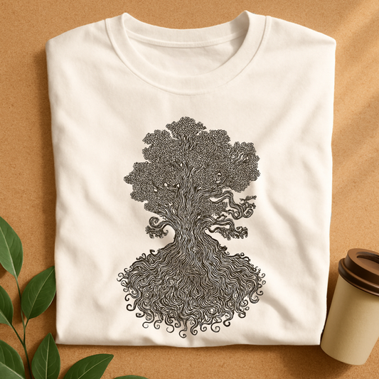 Intricate Thick Line Tree with Twisting Roots T-Shirt