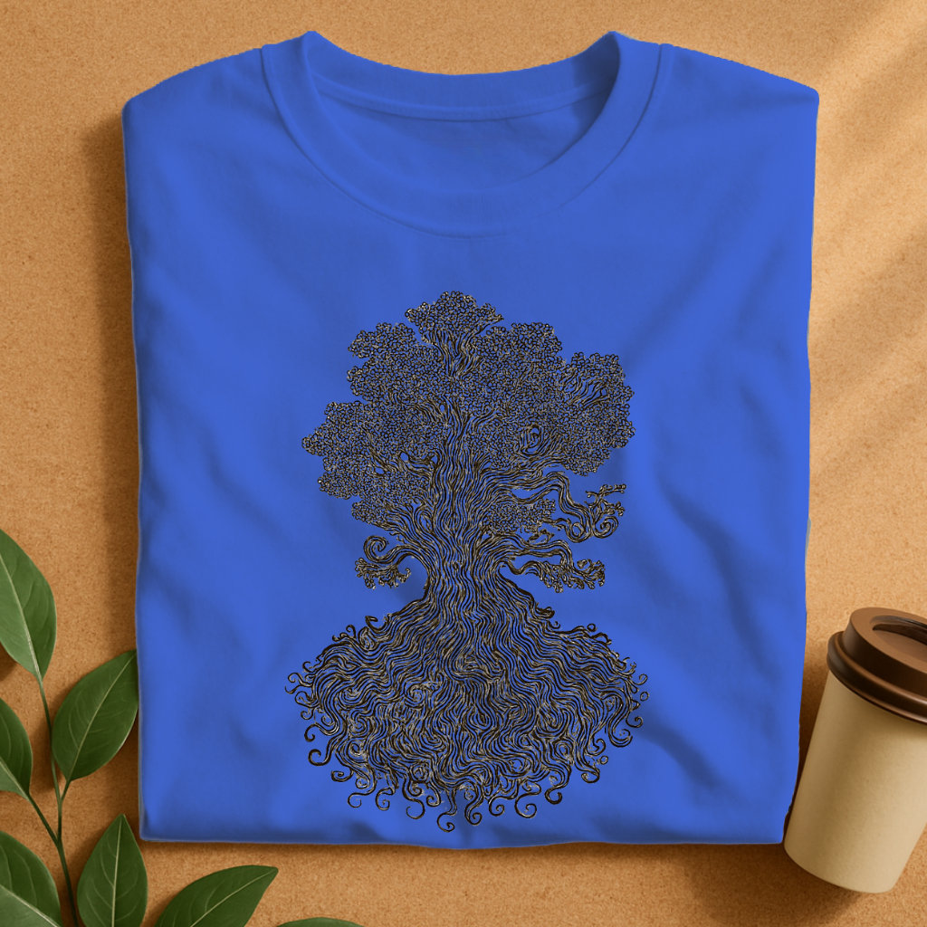 Intricate Thick Line Tree with Twisting Roots T-Shirt