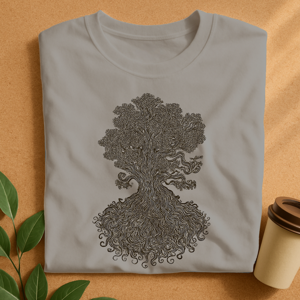 Intricate Thick Line Tree with Twisting Roots T-Shirt