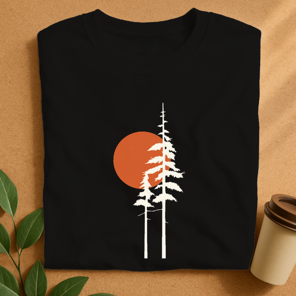 Minimalist Pines with Warm Sun Silhouette T-Shirt