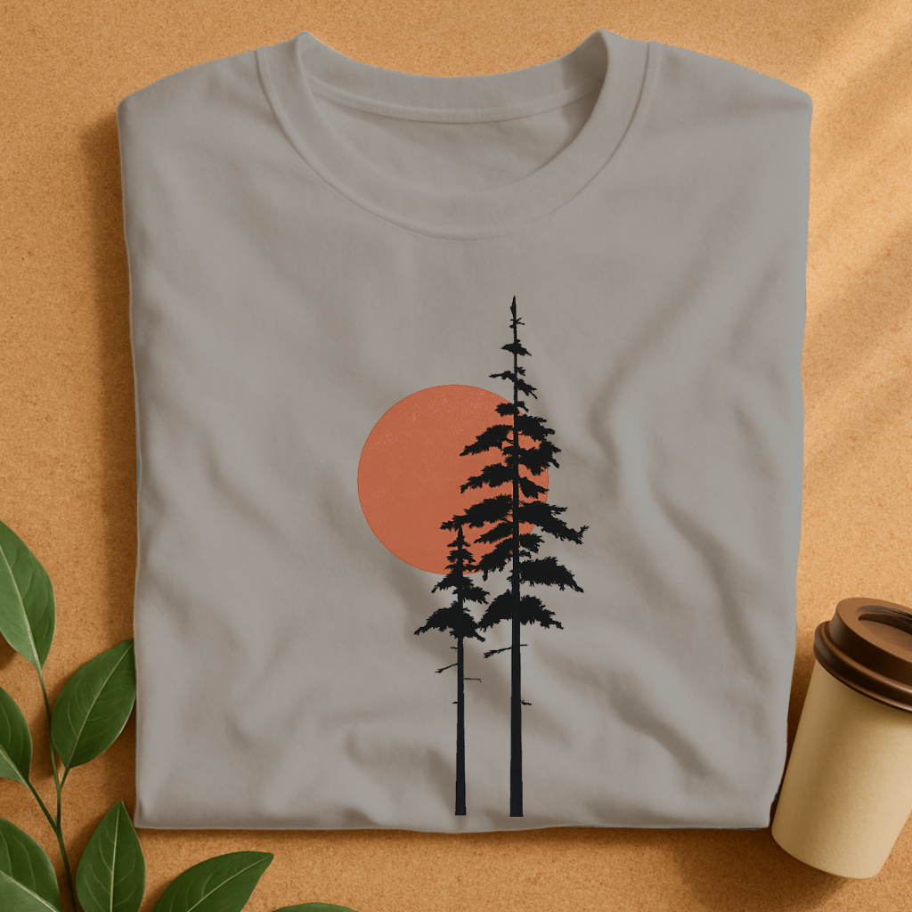 Minimalist Pines with Warm Sun Silhouette T-Shirt