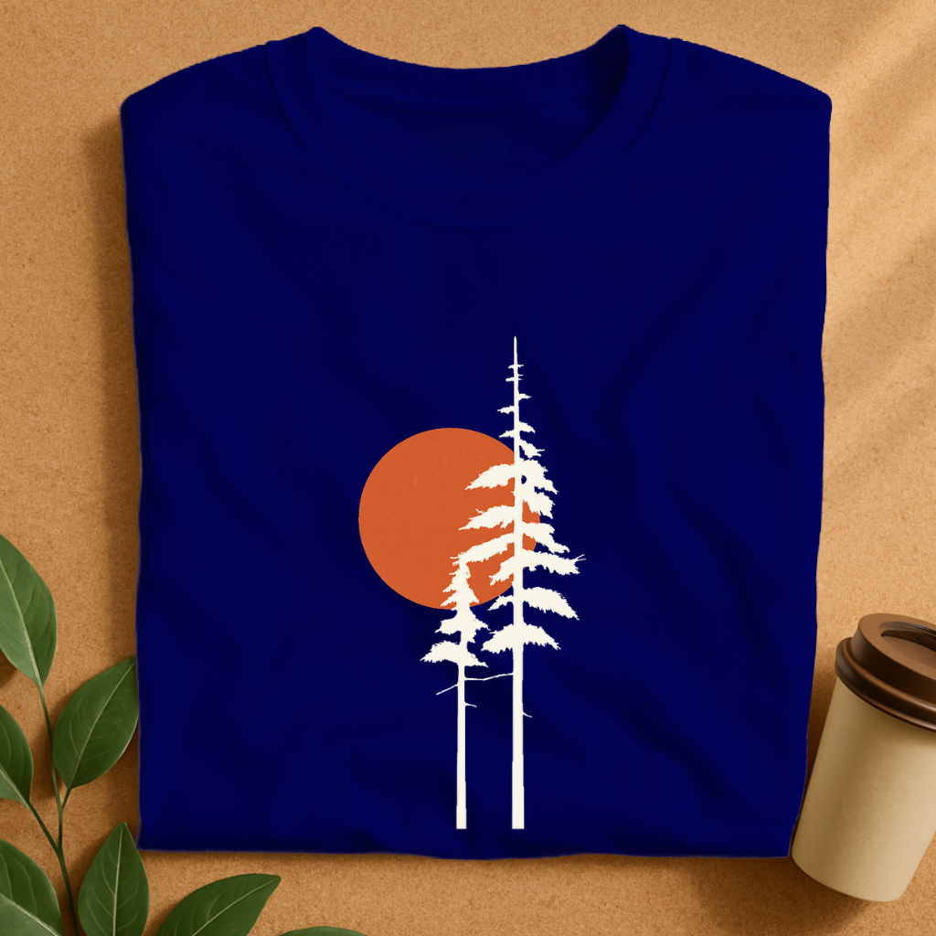 Minimalist Pines with Warm Sun Silhouette T-Shirt