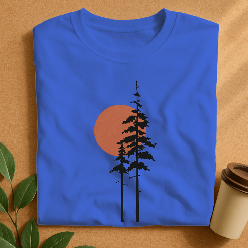 Minimalist Pines with Warm Sun Silhouette T-Shirt