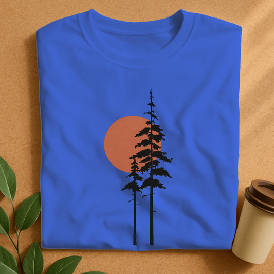 Minimalist Pines with Warm Sun Silhouette T-Shirt