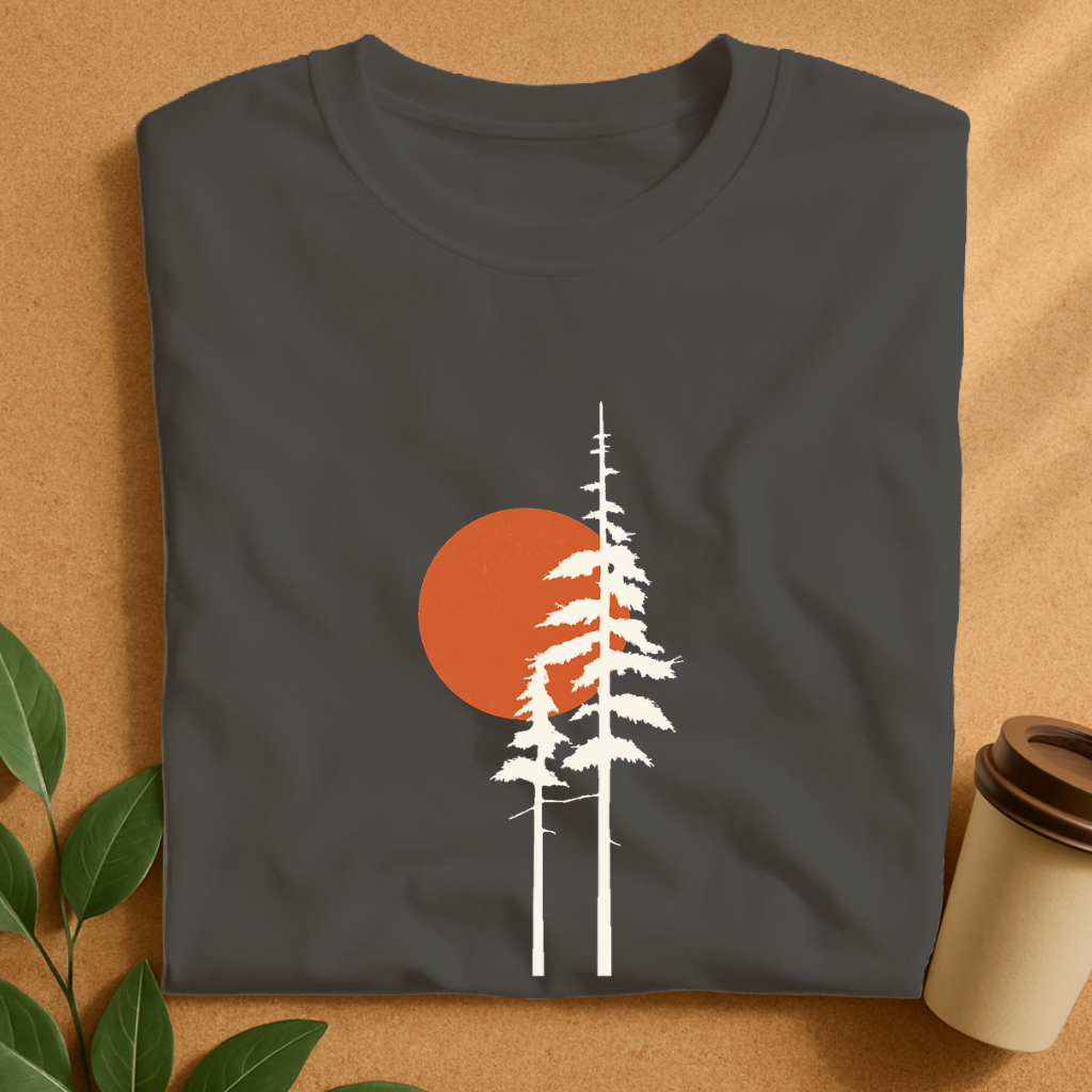 Minimalist Pines with Warm Sun Silhouette T-Shirt
