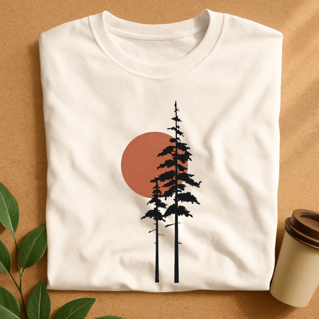 Minimalist Pines with Warm Sun Silhouette T-Shirt