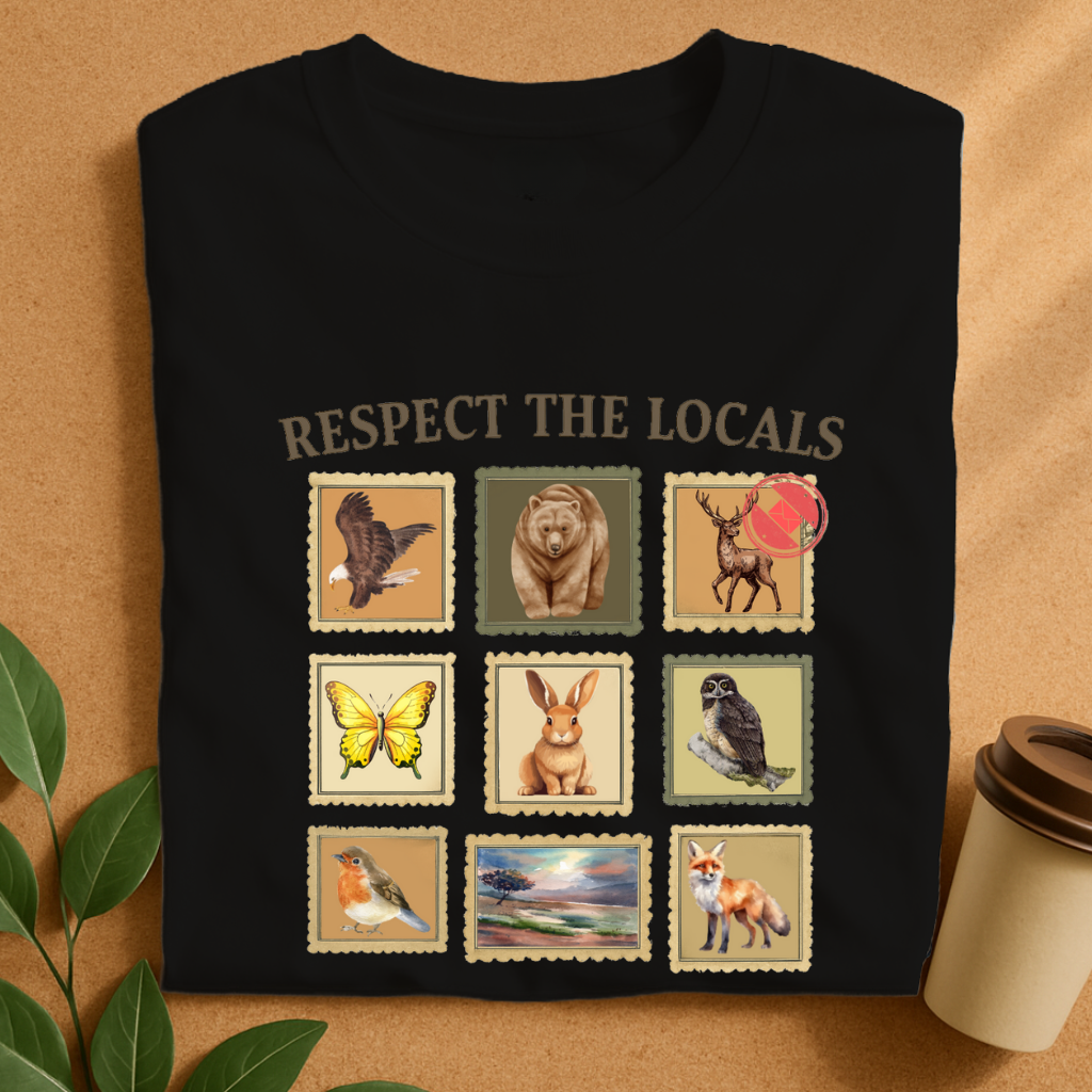 Respect the Locals – Vintage Wildlife Stamp Collection T-Shirt