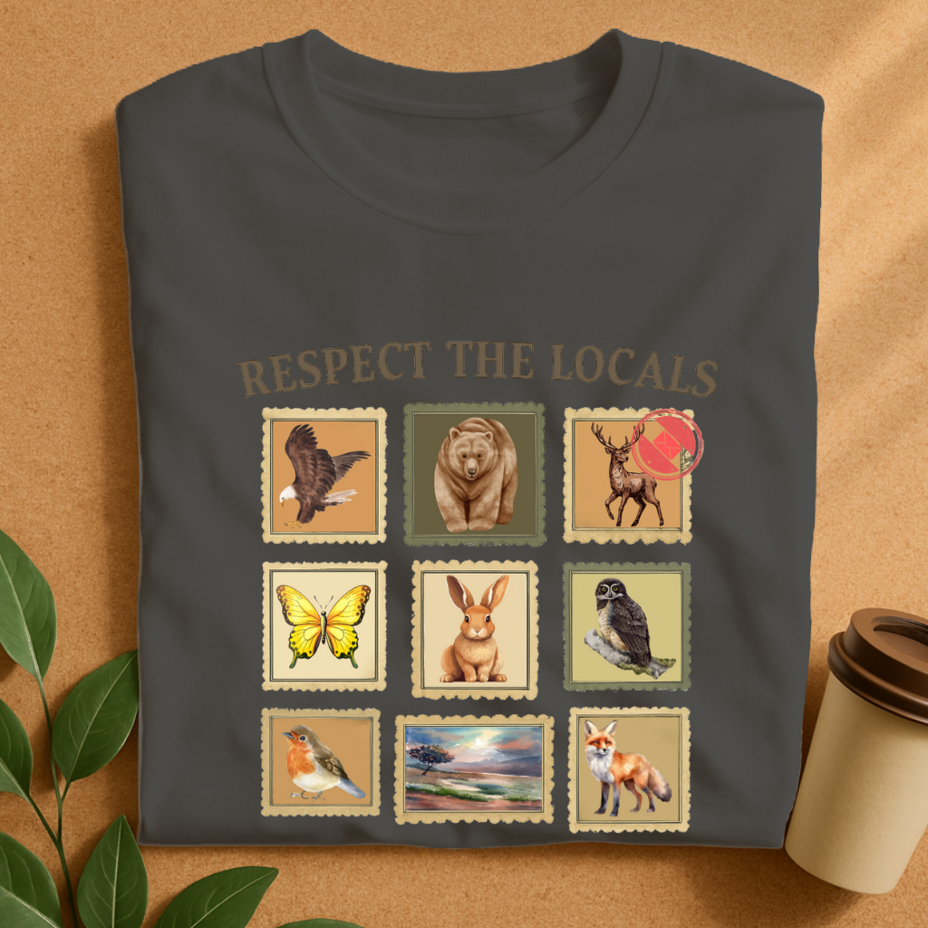Respect the Locals – Vintage Wildlife Stamp Collection T-Shirt