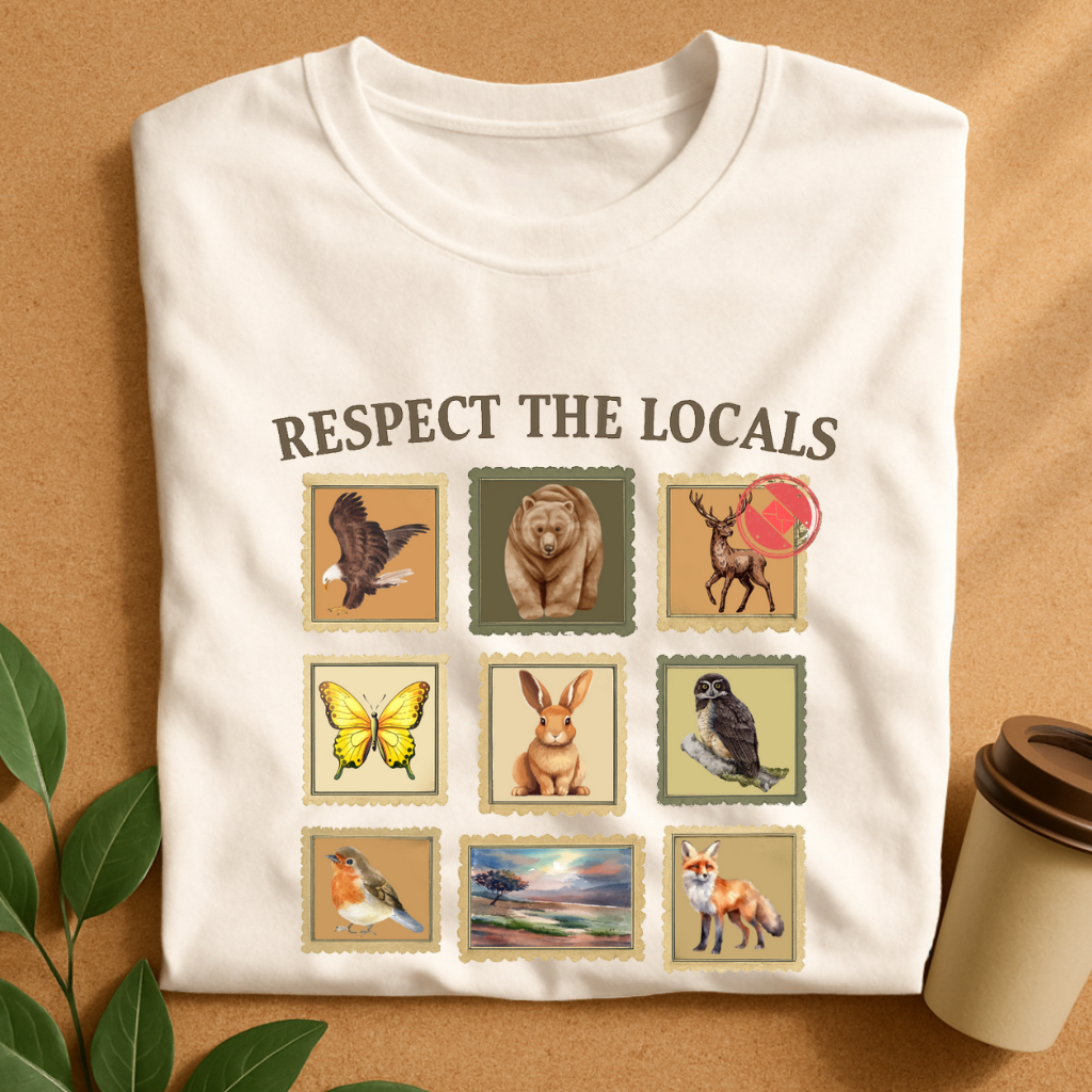 Respect the Locals – Vintage Wildlife Stamp Collection T-Shirt